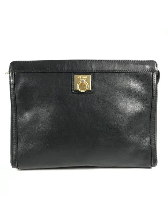 Celine Clutch Logo Leather Black - Picture 1 of 9